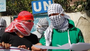 Palestinians demonstrate in the Balata refugee camp against the policies of Scott Anderson, director of UNRWA in Judea and Samaria, Sept. 17, 2017. Photo by Nasser Ishtayeh/Flash90.