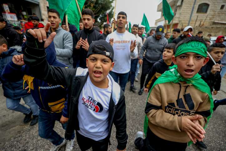 Hamas supporters march in the so-called "West Bank." Photo by Flash90