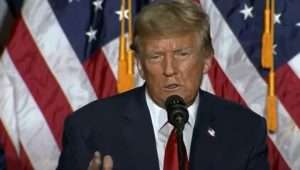 Former U.S. president Donald Trump and Republican frontrunner for the presidential election in November, Donald Trump, speaks after winning the Iowa Caucuses, Des Moines, Iowa, Jan. 15, 2024. Source: YouTube screenshot.