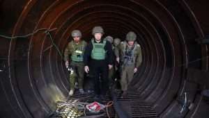 Israeli Defense Minister Yoav Gallant tours the largest-ever Hamas attack tunnel uncovered by the IDF, December 2023. Photo by Ariel Hermoni/Israeli Defense Ministry.