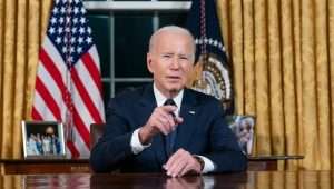 U.S. President Joe Biden addresses the nation about the response to the recent Hamas terrorist attacks in Israel and Russia’s ongoing war on Ukraine on Oct. 19, 2023 in the Oval Office. Credit: Oliver Contreras/White House.