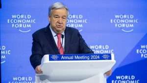 UN Secretary-General António Guterres addresses World Economic Forum in Davos, Switzerland, Jan. 17, 2024. Credit: World Economic Forum.