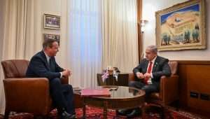 UK Foreign Secretary David Cameron meets with Israeli Prime Minister Benjamin Netanyahu in Jerusalem on Jan. 24, 2024. Photo by Kobi Gideon/GPO.