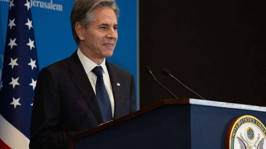 Antony Blinken, the U.S. secretary of state, addresses the press in Jerusalem on Feb. 7, 2024. Credit: Chuck Kennedy/U.S. State Department.