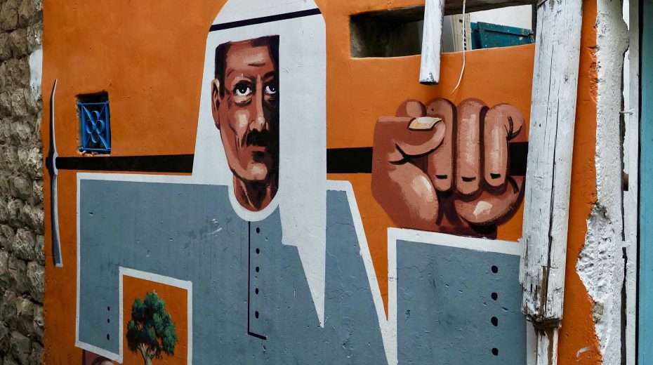 Abstract portrait of Hitler with a keffiyeh (Arabic headdress) in an alley in Jerusalem's Silwan district. Photo: Moshe Gruenbauer