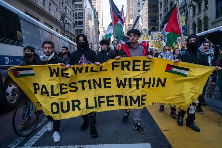 Pro-Palestinian protesters hold a "Land Day" protest outside Jewish organizations in Manhattan, New York City, March 30, 2022. Photos by Luke Tress/Flash90
