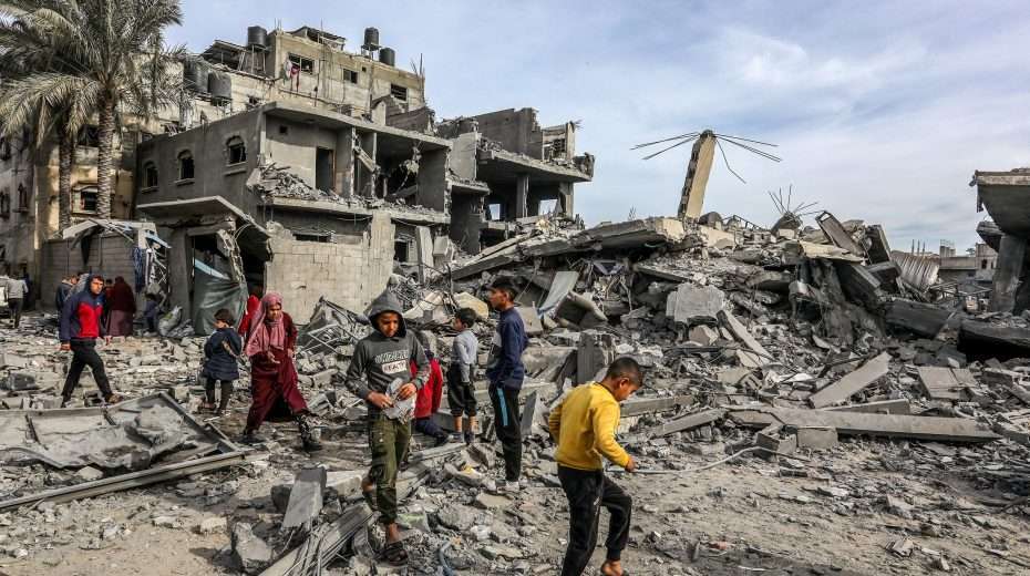 Palestinians at the site where two Israeli hostages were freed overnight during an Israeli operation in Rafah in the southern Gaza Strip, February 12, 2024. Photo: Abed Rahim Khatib/Flash90
