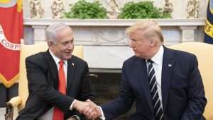 US President Donald Trump and Israeli Prime Minister Benjamin Netanyahu during a bilateral meeting at the White House on Jan. 27, 2020. Official White House Photo by Shealah Craighead.