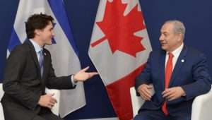 Israeli Prime Minister Benjamin Netanyahu meets with Canadian Prime Minister Justin Trudeau during the COP21, United Nations Climate Change Conference, in Le Bourget, outside Paris on November 30, 2015. Amos Ben Gershom/GPO