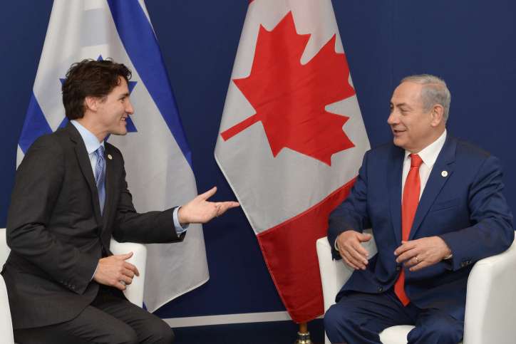 Israeli Prime Minister Benjamin Netanyahu meets with Canadian Prime Minister Justin Trudeau during the COP21, United Nations Climate Change Conference, in Le Bourget, outside Paris on November 30, 2015. Amos Ben Gershom/GPO