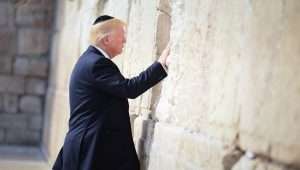 US President Donald Trump prays at the Western Wall in the Old City of Jerusalem, May 22, 2017. Photo by Mendy Hechtman/Flash90.