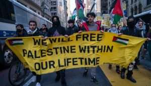 Pro-Palestinian protesters hold a "Land Day" protest outside Jewish organizations in Manhattan, New York City, March 30, 2022. Photos by Luke Tress/Flash90