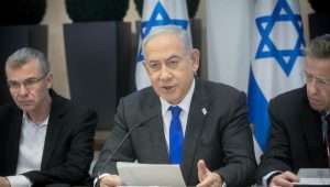 Israeli Prime Minister Benjamin Netanyahu leads a government conference at Hakirya base in Tel Aviv, Dec. 24, 2023. Photo by Miriam Alster/Flash90.