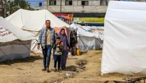 Palestinians who were evacuated from their homes Khan Yunis seen near their tents in Rafah, in the southern Gaza Strip on February 24, 2024. Photo by Abed Rahim Khatib/Flash90