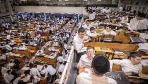 Ultra-Orthodox Jewish men study at a yeshiva in Bnei Brak. Photo by Chaim Goldberg/Flash90