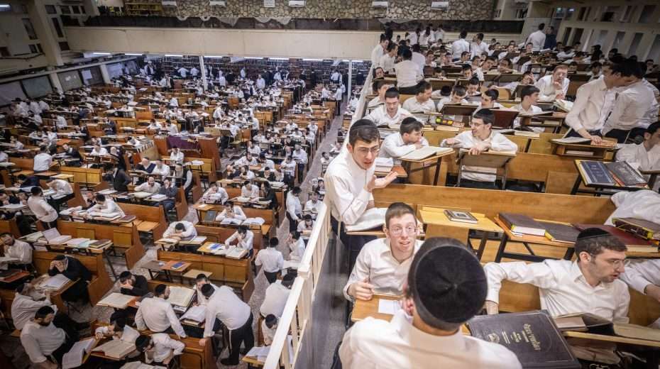 Ultra-Orthodox Jewish men study at a yeshiva in Bnei Brak. Photo by Chaim Goldberg/Flash90