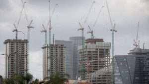 Construction of new high-rise buildings in Tel Aviv, March 19, 2024. Photo: Miriam Alster/FLASH90