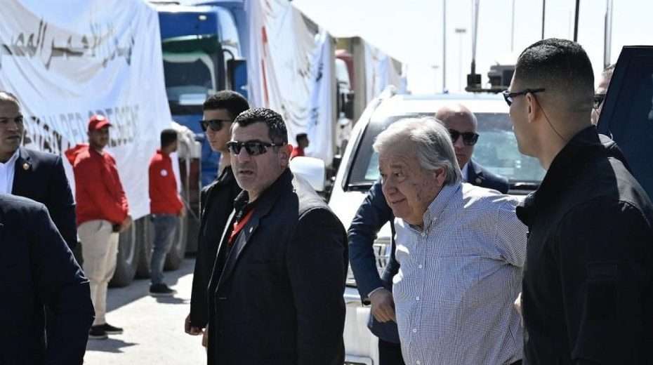 United Nations Secretary-General António Guterres at the Egyptian side of the Rafah crossing with Gaza, March 23, 2024. Source: X/United Nations.