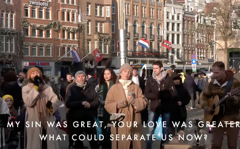 Christians praise God on the streets of Amsterdam. YouTube screenshot