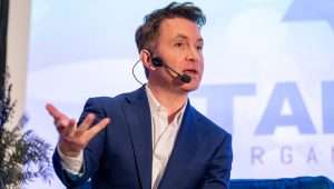 British journalist and author Douglas Murray speaks at a Tafsik event in Toronto, Canada, on Feb. 28, 2024. Credit: Shawn Goldberg/Tafsik.