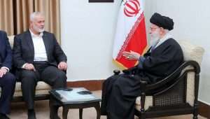 Hamas chief Ismail Haniyeh meets with Iranian Supreme Leader Ali Khamenei in Tehran, March 26, 2024. Credit: Screenshot.