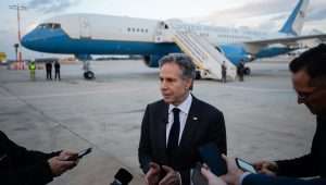 US Secretary of State Antony Blinken speaks to reporters at Ben-Gurion Airport before departing Tel Aviv, March, 22, 2024. Credit: Chuck Kennedy/US State Department.