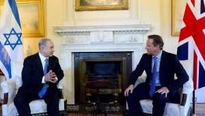 Israeli Prime Minister Benjamin Netanyahu meets with then-British Prime Minister David Cameron at Cameron's office at 10 Downing Street in London on Sept. 10, 2015. Source: Avi Ohayon/GPO/Flash90