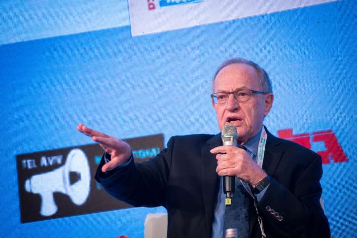 Professor Alan Dershowitz speaks at an event co-organized by Tel Aviv International Salon at the annual "Globes Business Conference" in Tel Aviv on December 11, 2016. Photo by Miriam Alster/FLASH90