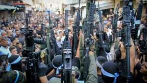 Armed Palestinian terrorists during a parade in the Balata camp in the Samaria city of Nablus, Sept. 29, 2023. Photo by Nasser Ishtayeh/Flash90.