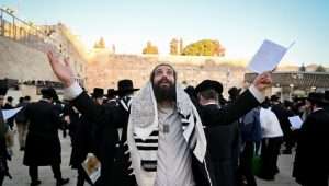 There is only one source of victory and peace for Israel. Orthodox Jewish men beseech the Almighty in the midst of the Iron Swords War. Photo by Arie Leib Abrams/Flash90