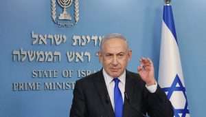 Israeli Prime Minister Benjamin Netanyahu speaks during a press conference in Jerusalem, March 31, 2024. Photo by Marc Israel Sellem/POOL.