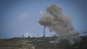 Heavy rockets attacks on Kibbutz Hanita in northern Israel, April 21, 2024. Photo by Michael Giladi/Flash90.