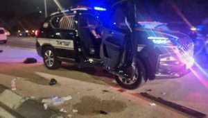 Four Israel Police officers were injured in a vehicular assault close to the Kochav Yair Junction in central Israel, April 3, 2024. (Video screenshot)