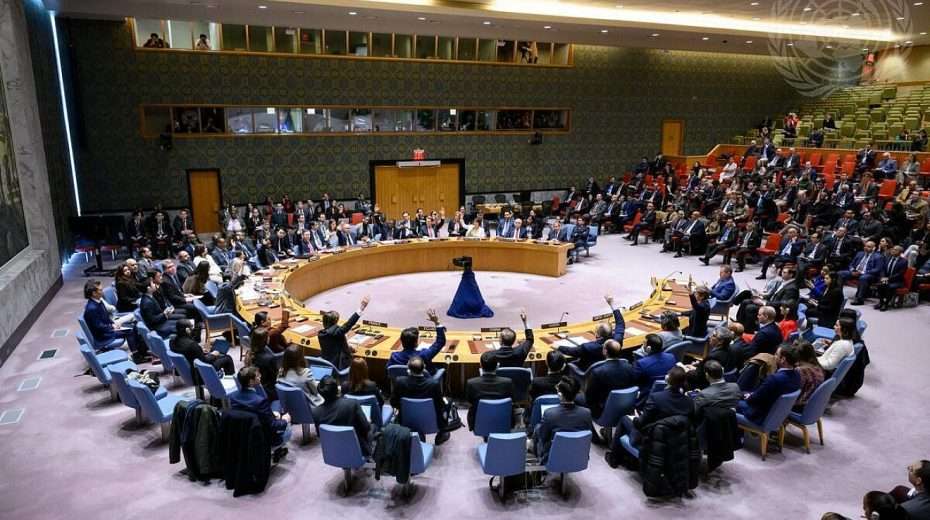 The UN Security Council adopts Resolution 2728 (2024) 14-0, demanding an immediate ceasefire to Israel's war with Hamas in the Gaza Strip during Ramadan and immediate release of all hostages taken from Israel and being held in Gaza, with Washington abstaining, March 25, 2024. Credit: Loey Felipe/UN Photo