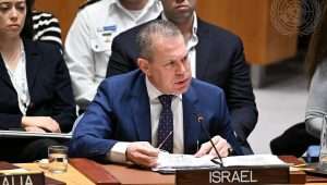 Gilad Erdan, Israeli ambassador to the United Nations, addresses the Security Council meeting on the situation in the Middle East, including the Palestinian question, on April 5, 2024. Credit: Evan Schneider/UN Photo.