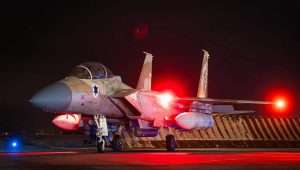 An F-15 fighter jet is seen at an unidentified airbase after successfully protecting Israel’s airspace from an Iranian attack, April 14, 2024. Credit: IDF.