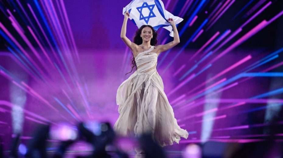 Eden Golan representing Israel with the song 'Hurricane' is presented with the flag of Israel before the final of the 68th edition of the Eurovision Song Contest (ESC) at the Malmo Arena, in Malmo, Sweden, 11 May 2024. EPA-EFE/JESSICA GOW