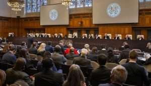 View of the court during South Africa's charges against Israel at the International Court of Justice, the principal judicial arm of the United Nations, in The Hague on May 16, 2024. Credit: ICJ.