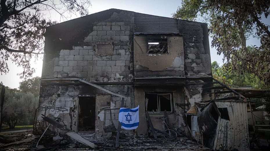 A home in Kibbutz Be'eri after Oct. 7, when Hamas terrorists infiltrated the Gaza border, Oct. 22, 2023. Photo by Chaim Goldberg/Flash90.