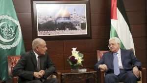 Palestinian Authority chief Mahmoud Abbas meets with Secretary-General of the Arab League Ahmed Aboul Gheit in the Samaria city of Ramallah, Nov. 9, 2016. Photo by Flash90.
