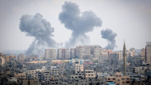 Illustration. Smoke rises after an Israeli airstrike in the Gaza Strip. Photo by Atia Mohammed/Flash90