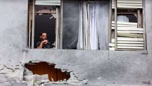 A rocket fired from Lebanon hits the northern Israeli city of Kiryat Shmona, May 5, 2024. Photo by David Cohen/Flash90.