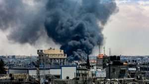 Smoke rises after an Israeli air strike in Rafah, in the southern Gaza Strip, May 7, 2024. Photo by Abed Rahim Khatib/Flash90.