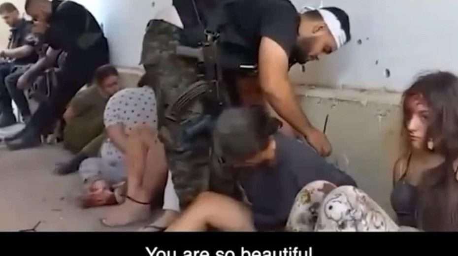 Screenshot from video of Hamas terrorists capturing female IDF observers during the Oct. 7 attack. Source: Hostages and Missing Families Forum/X.