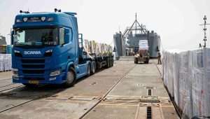 Humanitarian aid delivered to Palestinians via the temporary pier in Gaza, May 2024. Credit: U.S. Central Command.