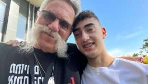 Josef Avi Yair Engel and his grandson, former captive Ofir Engel, who was released as part of a weeklong ceasefire agreement between Israel and Hamas in late 2023. Credit: Courtesy.