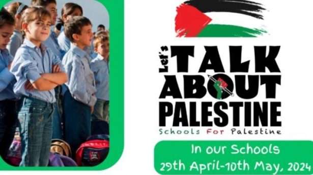 An advertisement urging parents, students and faculty to promote 'Palestine' at schools in Ireland.