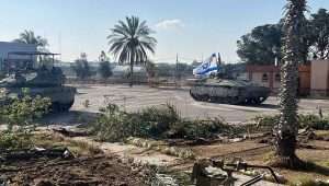 Israeli tanks roll up to the Gaza side of the Rafah crossing on May 7, 2024. Credit: IDF.