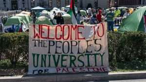 Anti-Israel extremists set up a protest encampment on the campus of Columbia University in New York on April 22, 2024. Credit: Lev Radin/Shutterstock