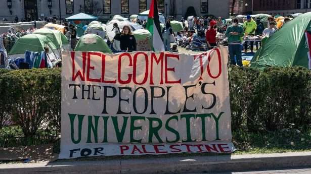 Anti-Israel extremists set up a protest encampment on the campus of Columbia University in New York on April 22, 2024. Credit: Lev Radin/Shutterstock